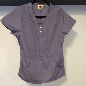 Woman's M Blue Black Star Scrub Top